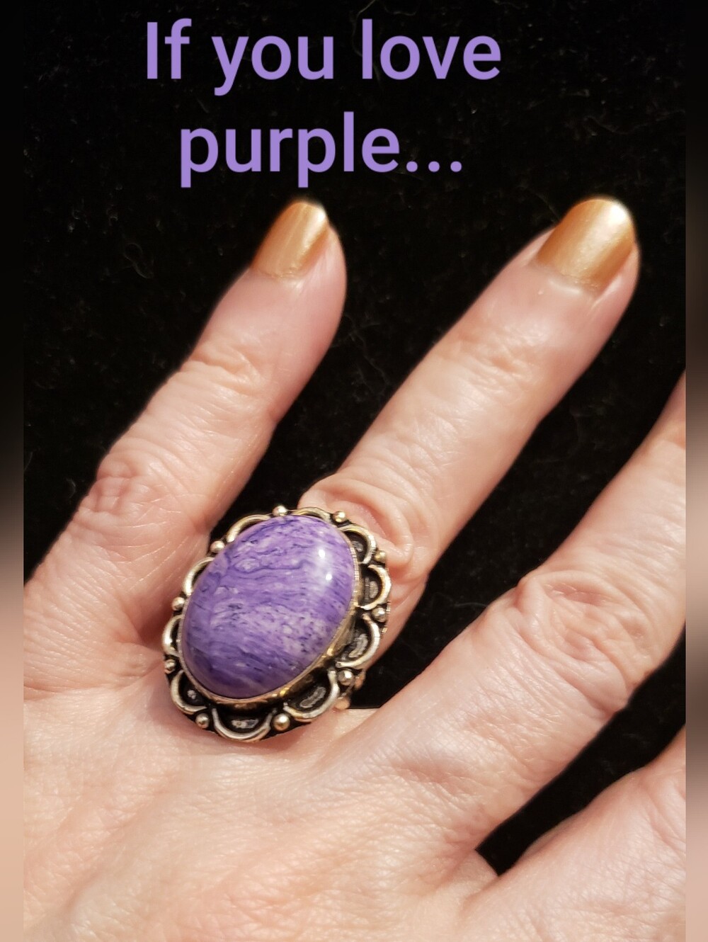 NEW Purple Charoite Gemstone & 925 Stamped Silver Boho Ring, Sz 7, Large Oval!